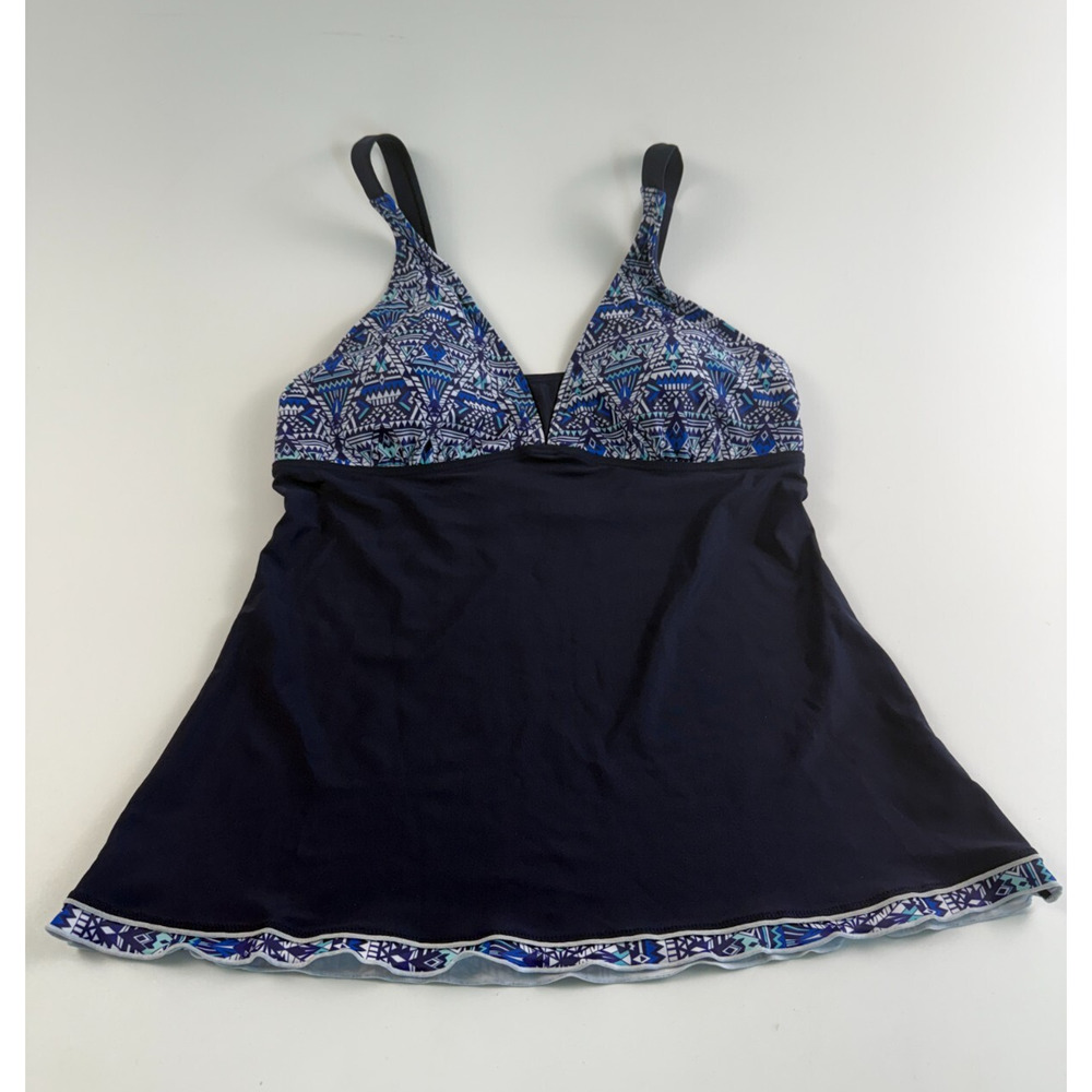 Bikini Bay Removable Pad Adjustable Strap W/Logo Tankini Top Navy Blue XL NWT